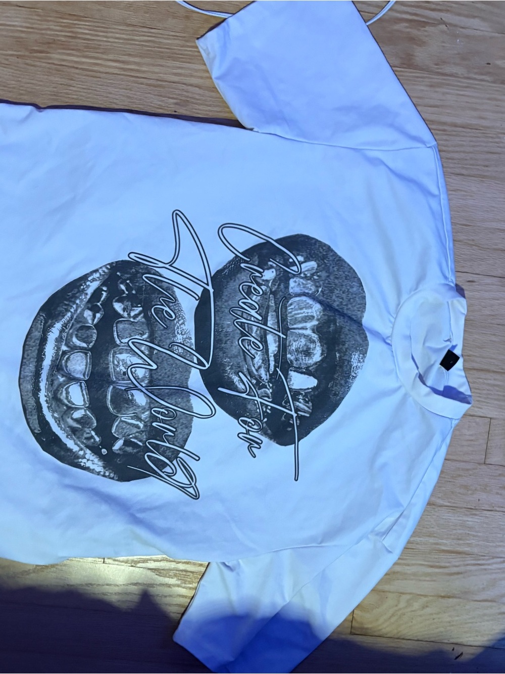 Graphic White Long Sleeve Tee with Black Mouth Print